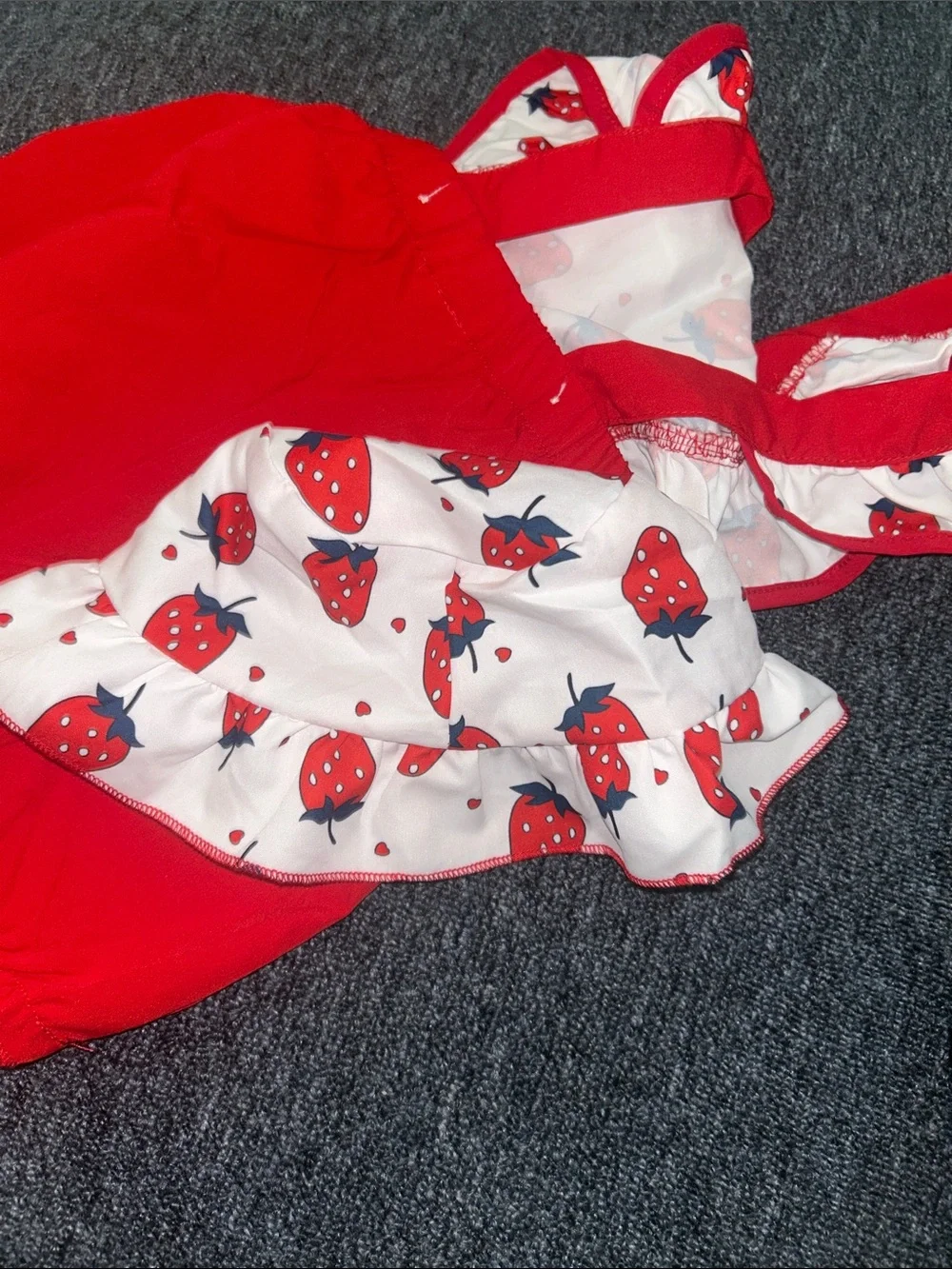 Red Strawberry Print Baby Romper with Sun Hat